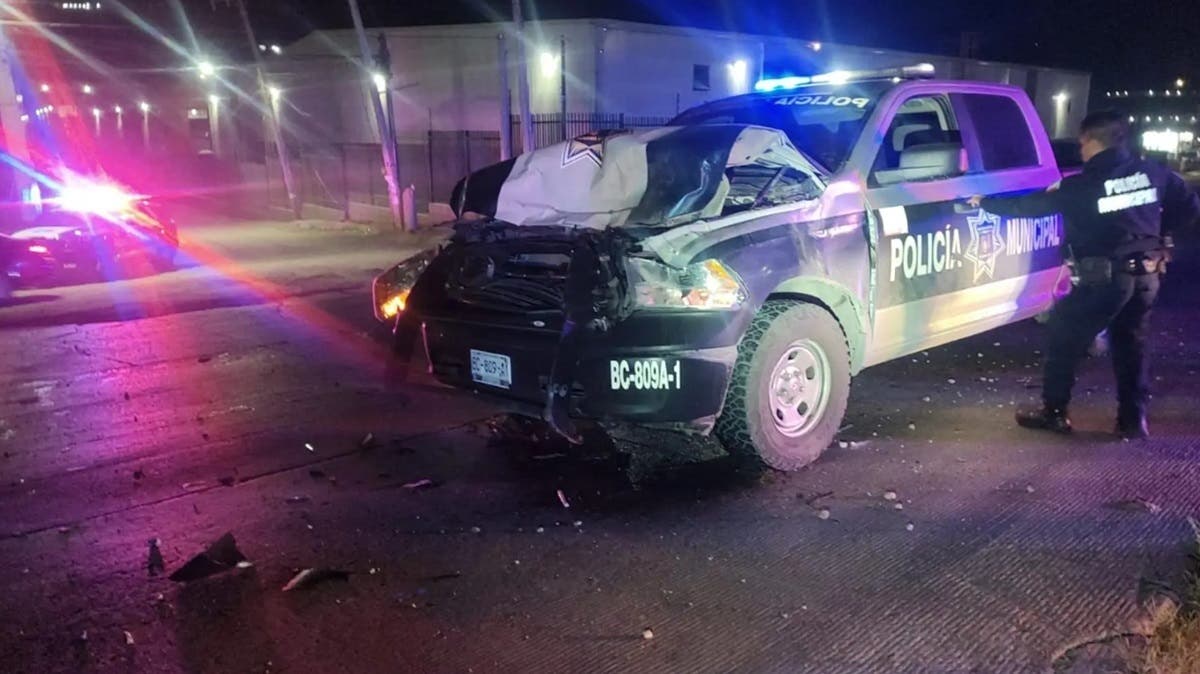 Patrulla choca contra una vaca; dos policías resultan lesionados