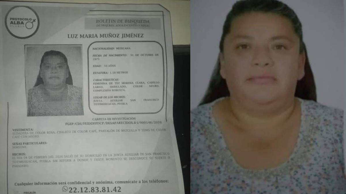 Activan búsqueda ciudadana por Luz María Muñoz Jiménez, desaparecida en Totimehuacan