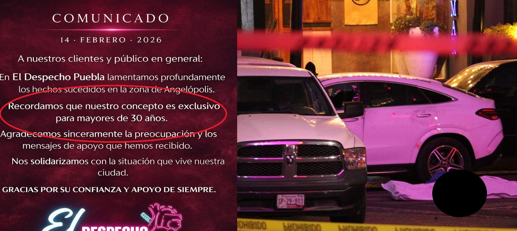 Tras la masacre en Angelópolis, Sala de Despecho emite comunicado y se deslinda: “Nuestro concepto es para mayores de 30 años”