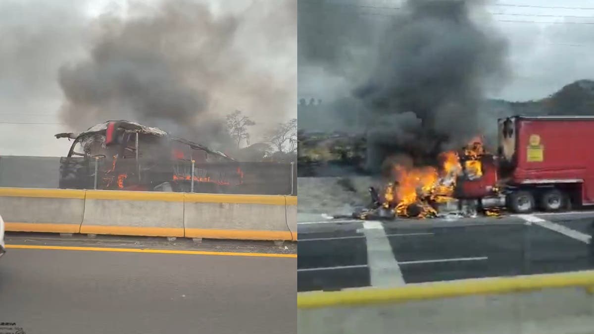 Última hora | Sujetos armados incendian camión de ADO y bloquean la Autopista México–Puebla