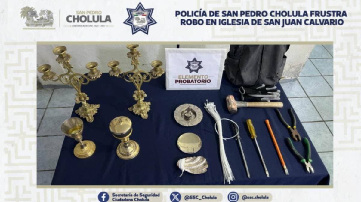 Cuatro detenidos tras intento de robo de arte sacro en Cholula