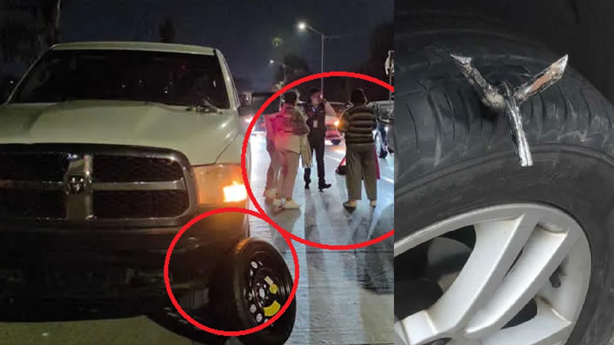 Ponchallantas provocan caos en el Periférico de Puebla; más de 10 autos quedan varados