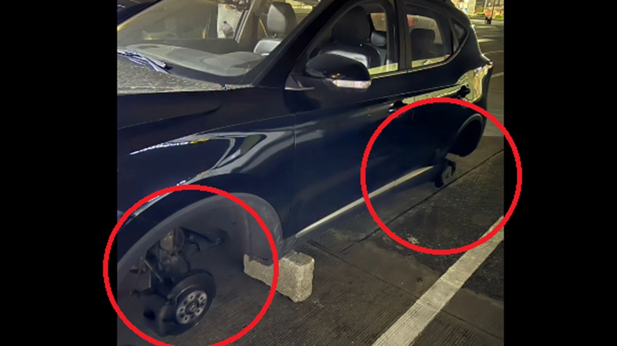 Puebla: va al cine en Plaza Crystal y sale con su camioneta sin llantas; nadie se hace responsable