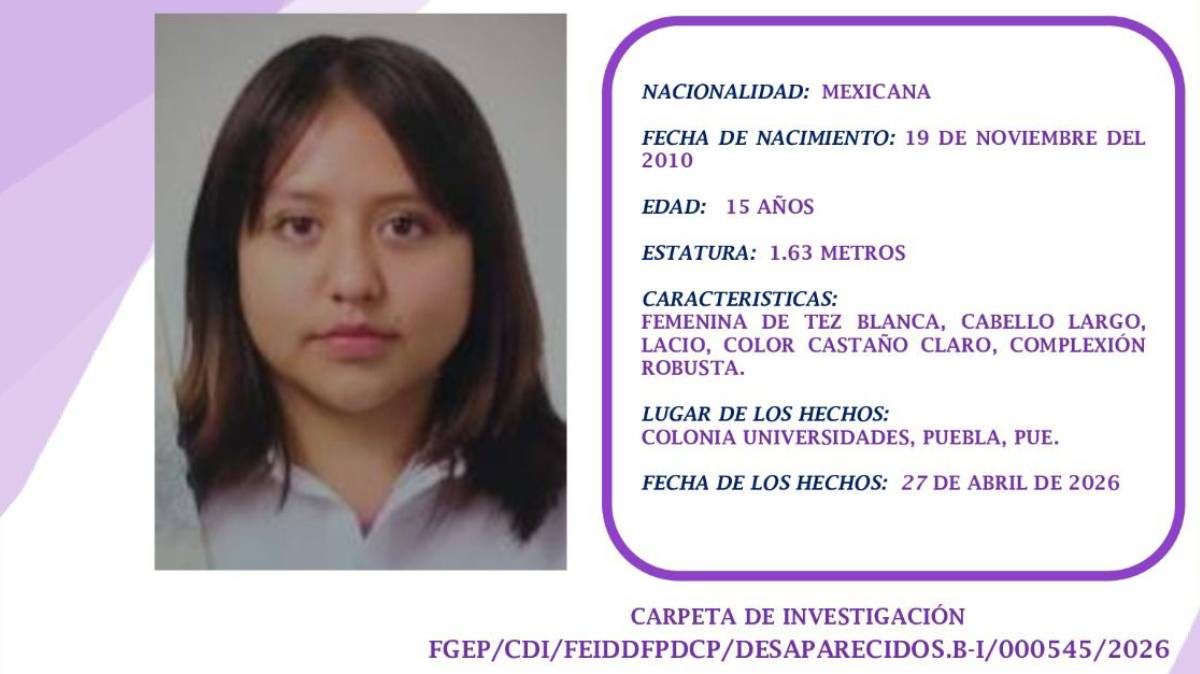 Salió rumbo a la escuela y no volvió: buscan a Suiri, 15 años, desaparecida en Puebla