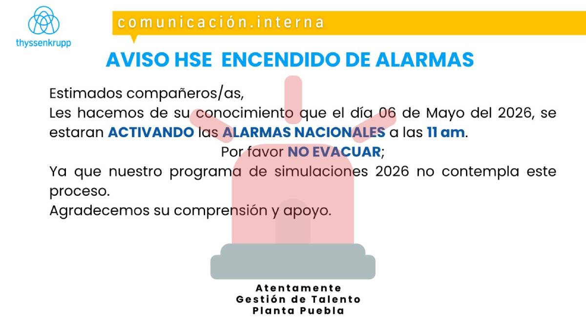 Trabajadores señalan a Thyssenkrupp en Puebla por quedar fuera del Simulacro Nacional 2026: “nuestro programa no contempla este proceso”