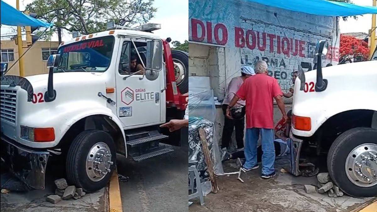 Grúa se impacta contra puesto de memelas en Tehuacán; dos mujeres resultan atropelladas