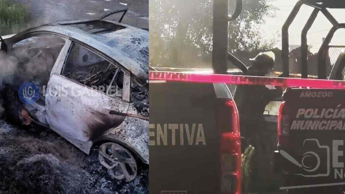 Hallan cuerpo calcinado dentro de un vehículo incendiado en Amozoc; vecinos alertaron por un auto en llamas
