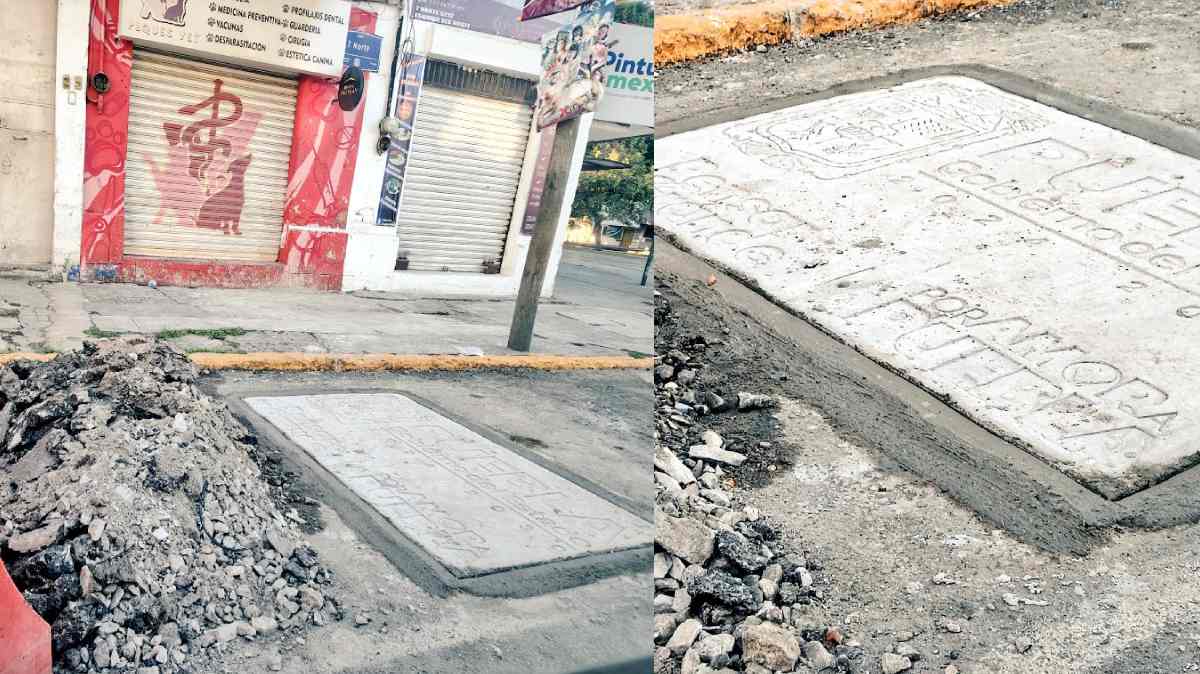 Vecinos critican que rompan calle recién pavimentada para colocar placas del Gobierno de Puebla