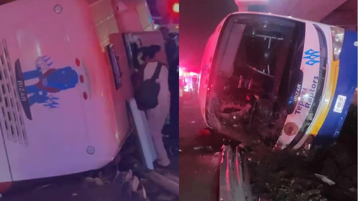 VIDEO Milagro en la México–Puebla: vuelca autobús de estudiantes del Tec de Tepexi; hay 20 lesionados