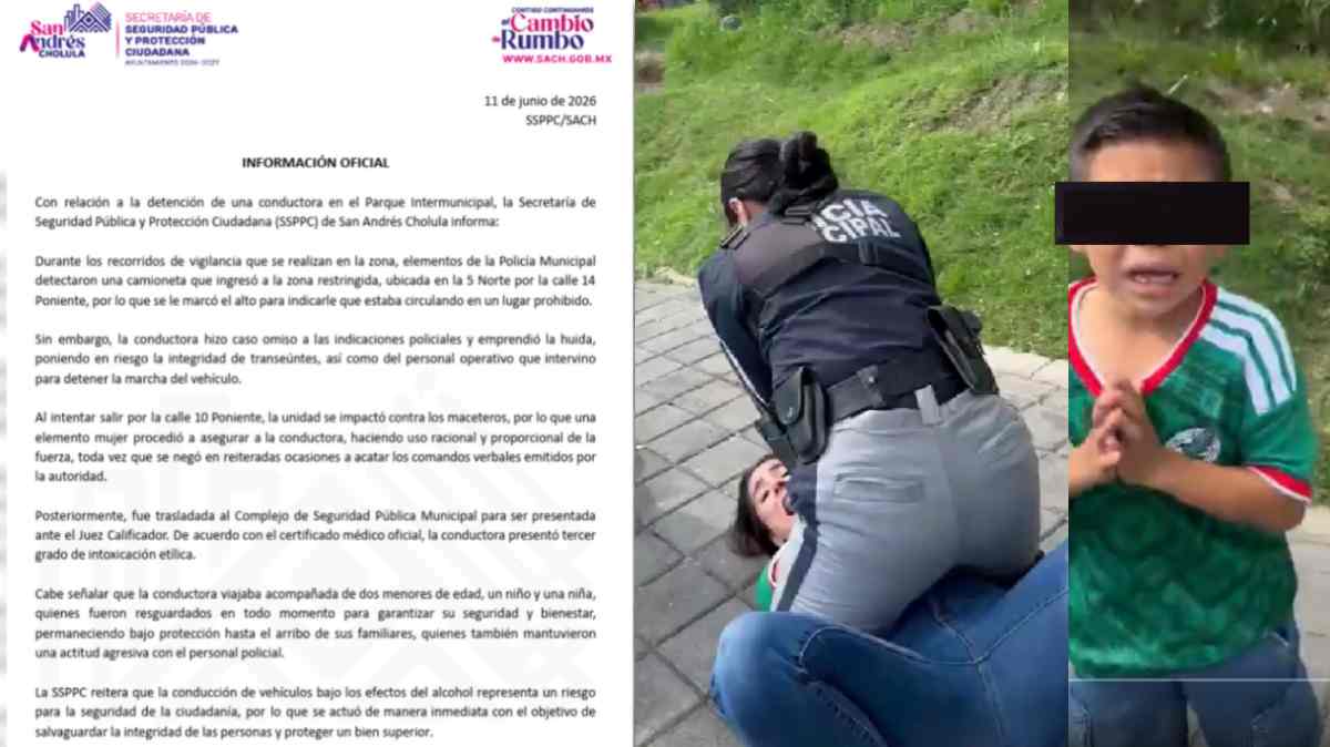 Entre lágrimas, niños graban detención de su madre en San Andrés Cholula; autoridad afirma que conducía alcoholizada