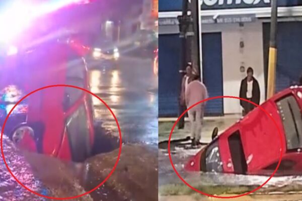 Pánico en La María: socavón 'se traga' auto en plena lluvia.