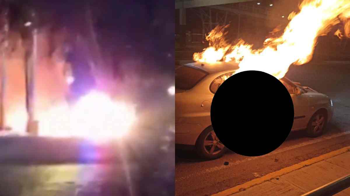 Revelan video del momento en que incendiaron un Ibiza con dos cuerpos dentro en Periférico de Puebla