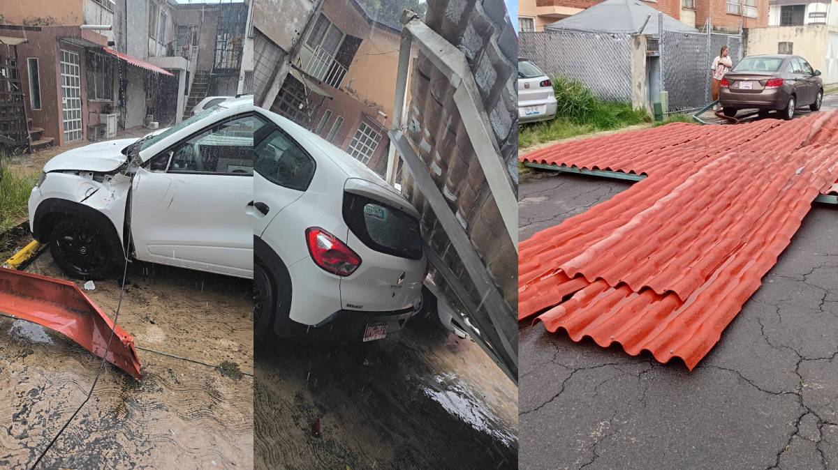 Fuertes lluvias provocan caída de láminas sobre un automóvil en Bosques de San Sebastián; buscan al propietario