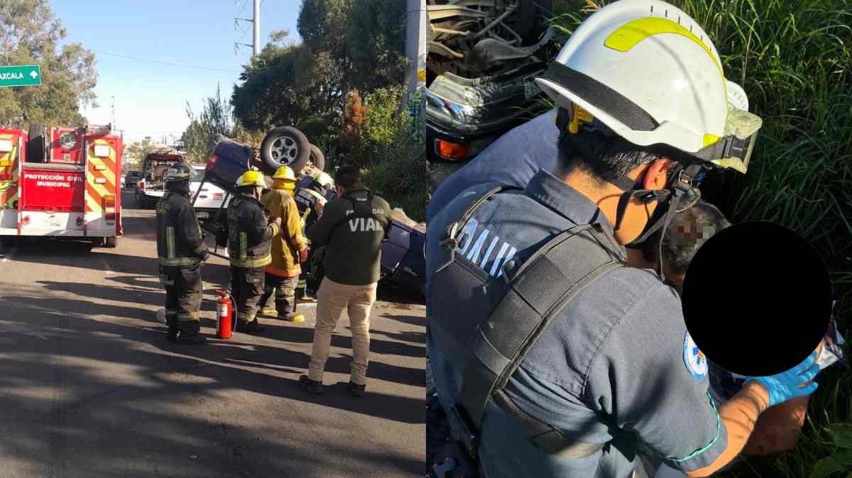 Vuelca camioneta en la autopista México-Puebla; tres personas resultan lesionadas en San Felipe Hueyotlipan