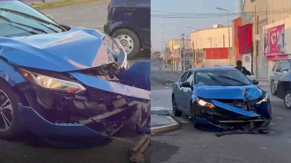 Aparatoso choque entre automóvil y transporte de personal en Circuito Juan Pablo II; poca visibilidad de la luz roja habría influido