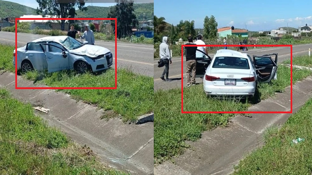 ¡Auto de lujo termina en canal! Aparatoso accidente en la Vía Atlixcáyotl
