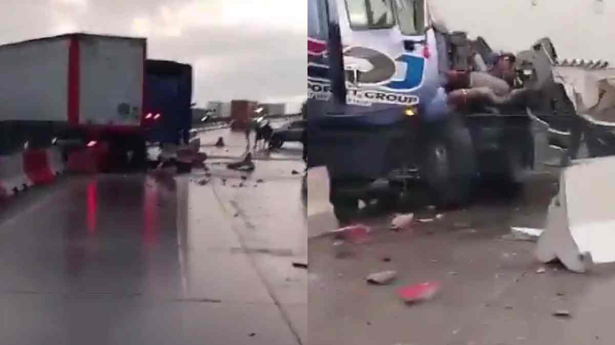 Tráiler se impacta contra muro y camioneta en el Arco Norte, a la altura de la caseta de Ciudad Sahagún; afectaciónes rumbo a Puebla