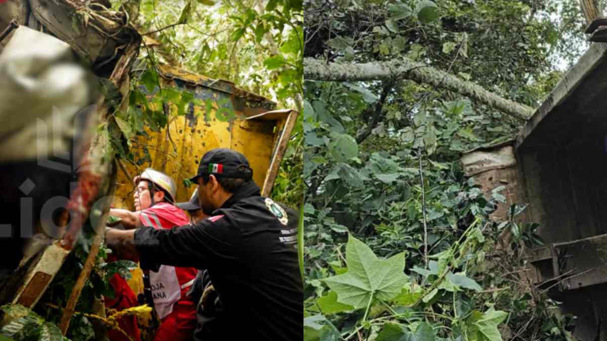 Joven de 27 años muere tras caer con camión de volteo a barranco en Huauchinango