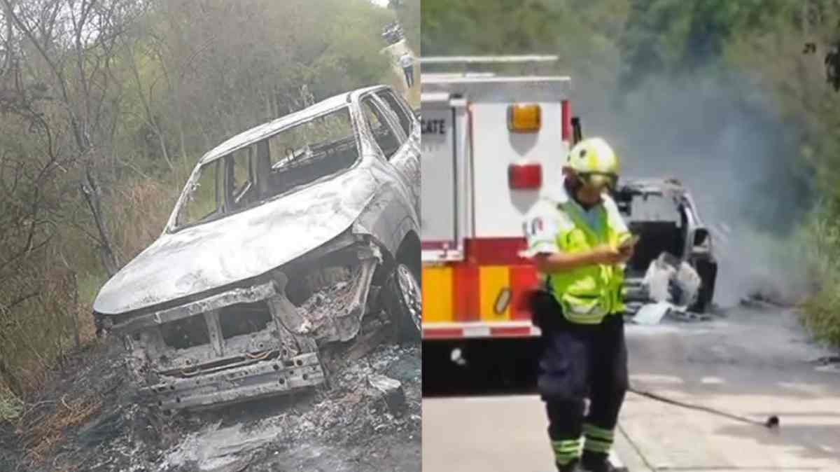 Camioneta robada aparece completamente calcinada en Tecali de Herrera; investigan por qué la incendiaron