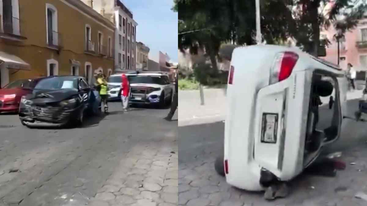 Fuerte choque en el Centro Histórico deja dos lesionados y provoca volcadura