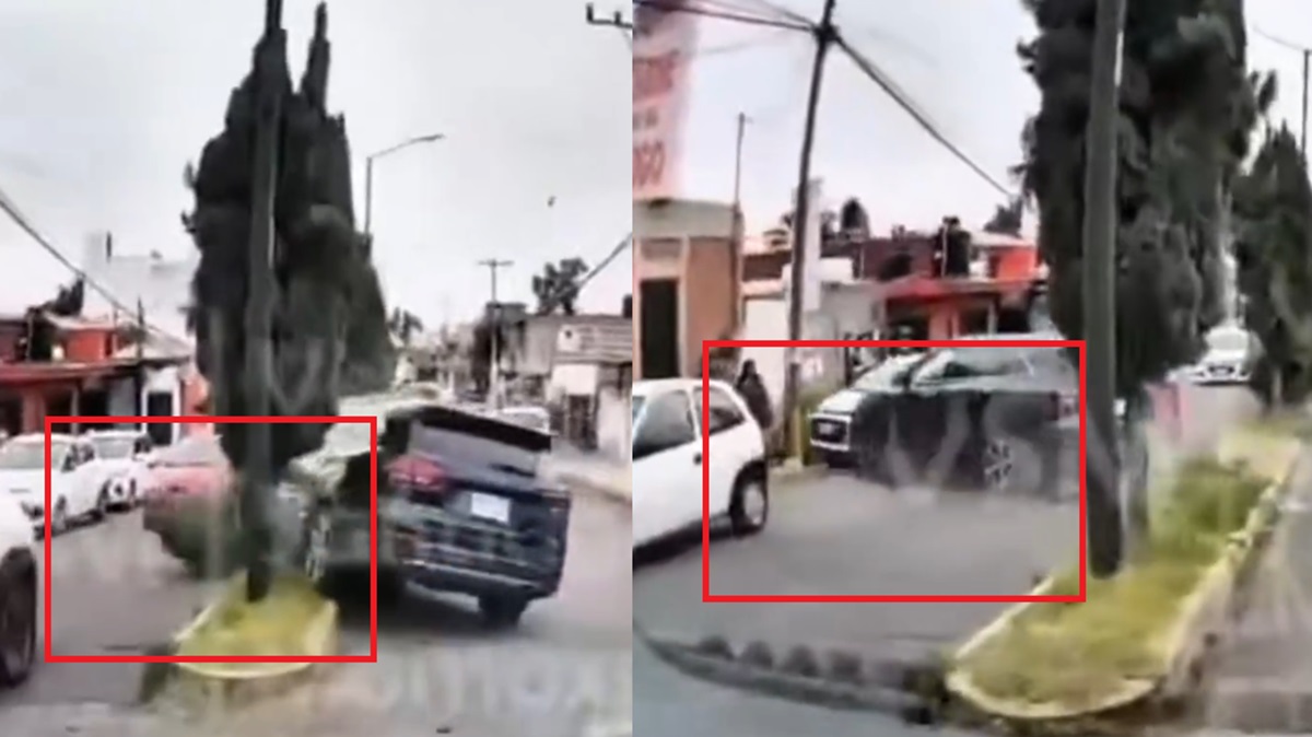 VIDEO Conductora novata invade carril y choca contra un auto estacionado en Puebla