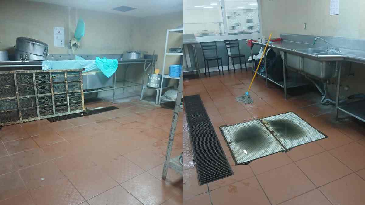 Denuncian aguas negras dentro del comedor del Hospital de San José; alertan por malos olores y falta de atención