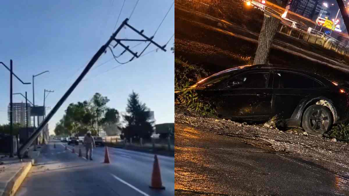 Tesla choca contra poste en la Atlixcáyotl y deja la zona acordonada por riesgo de caída