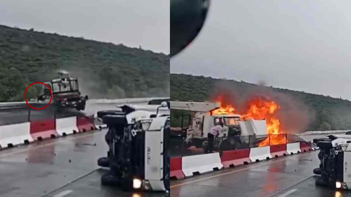 Grúa pierde el control, vuelca y se incendia en el Arco Norte