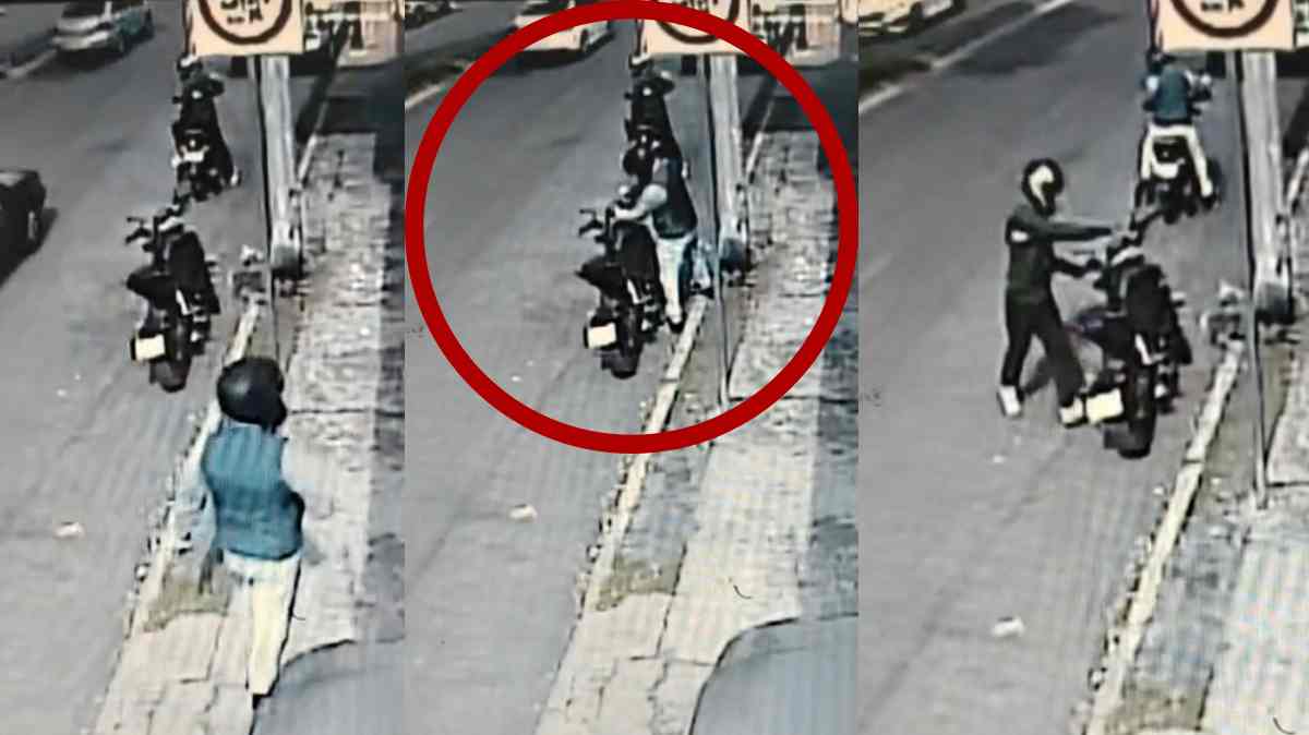 A plena luz del día, arrancan el tablero y se llevan una moto en San Baltazar Campeche; cámaras captan el robo
