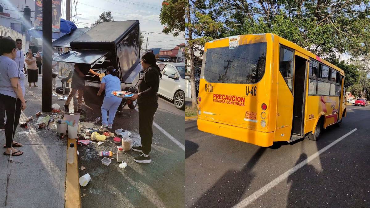 Unidad de la Ruta 10 se lleva carrito de comida en San Manuel, Puebla; solo hubo daños materiales