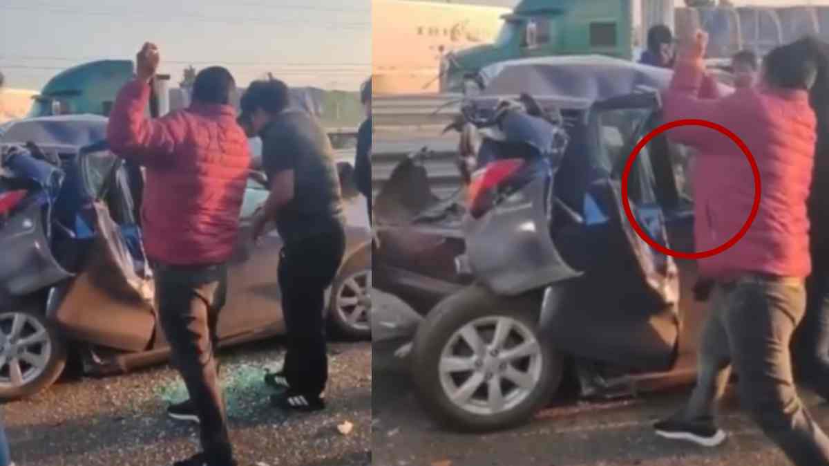 Mujer queda atrapada en auto aplastado entre autobús y tráiler en Amozoc; una maestra también resultó lesionada