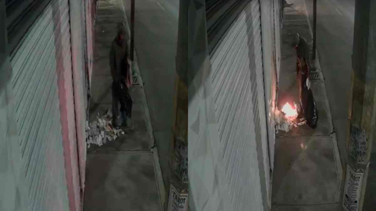 Dejan basura y le prenden fuego frente a negocio en Zavaleta; cámaras captan el momento