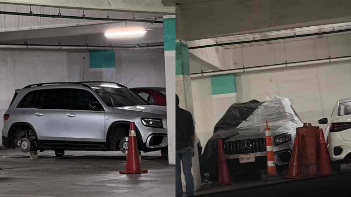 Dejan camioneta sobre tabiques en estacionamiento de Torres Médicas; usuarios acusan intento de ocultarla