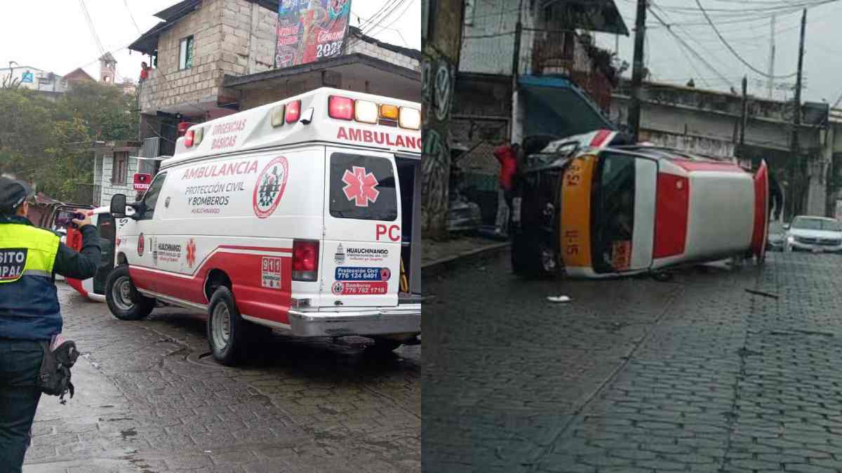 ¡Vuelca combi del transporte público en pleno centro de Huauchinango! Reportan pasajeros lesionados