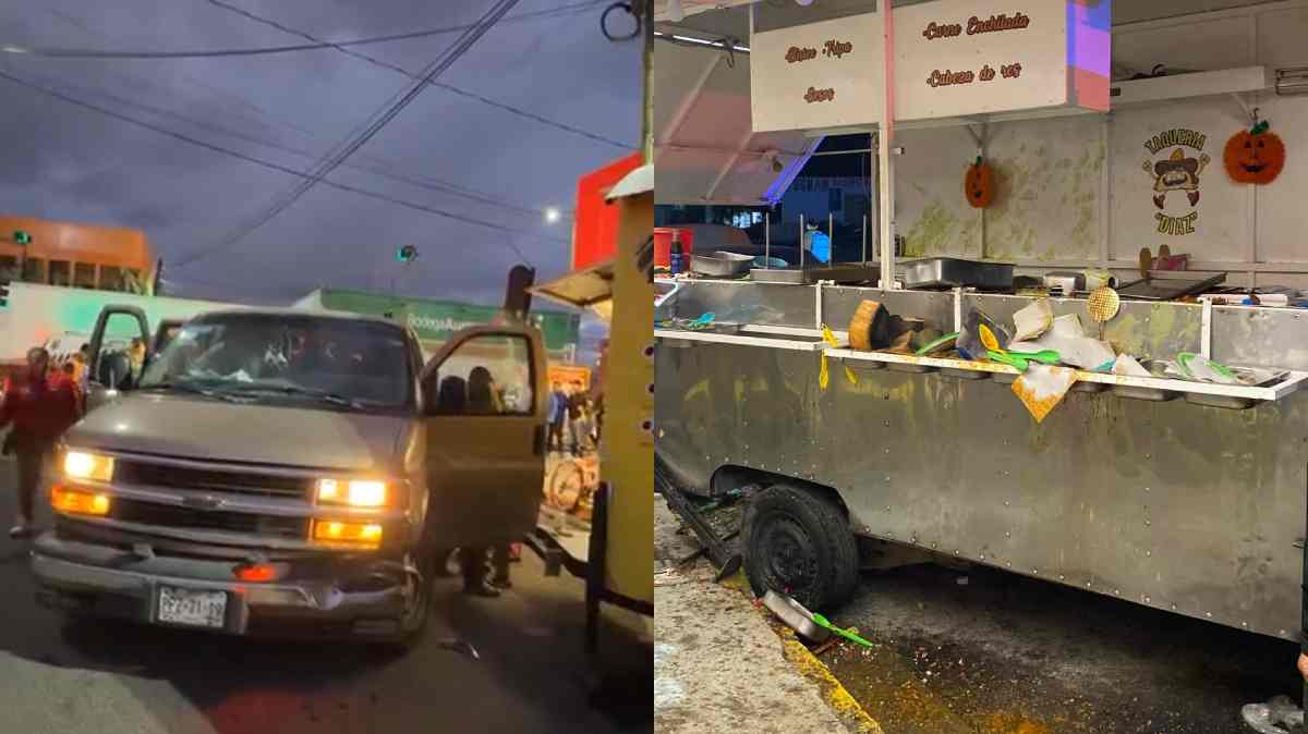 Camioneta se impacta contra puesto de tacos en Tecamachalco; tres personas resultan lesionadas